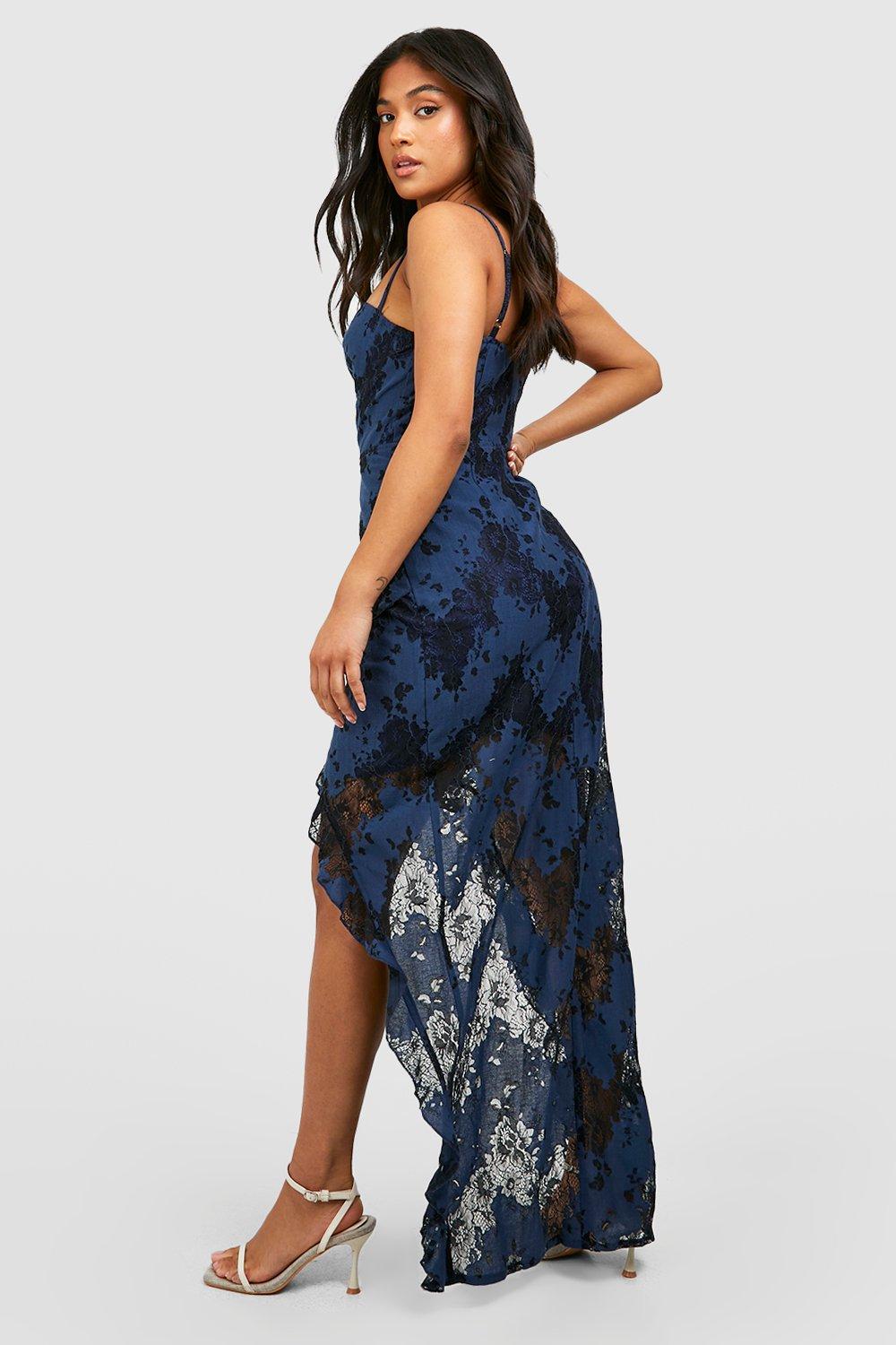 Petite navy best sale lace dress